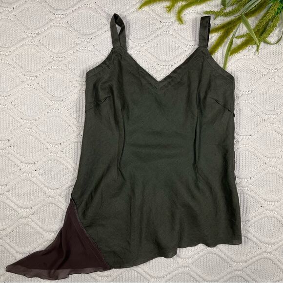 NWOT SOFT SURROUNDINGS |  Forest Green Linen & Silk Tassel Asymmetric Boho Top - Picture 6 of 14